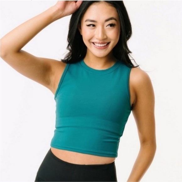 Zyia Active Teal Green High Neck Stronger Cropped Tank Top - Picture 1 of 8